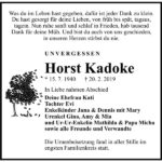 Traueranzeige Horst Kadoke
