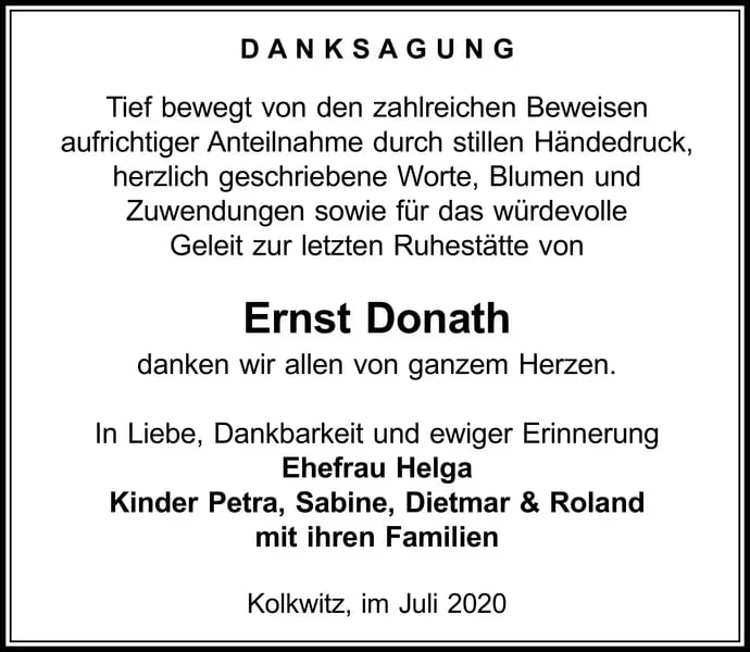 Danksagung Ernst Donath