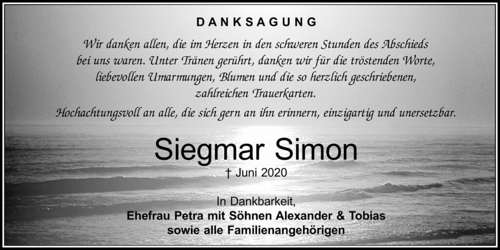 Danksagung Siegmar Simon