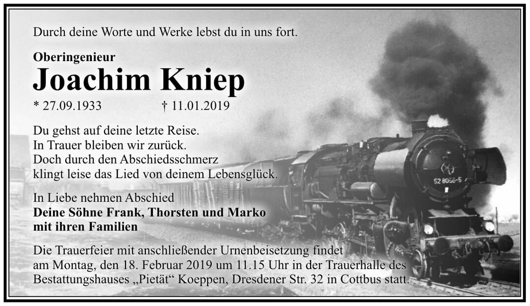 Traueranzeige Joachim Kniep