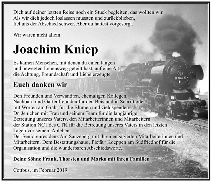 Traueranzeige Joachim Kniep