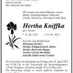 Traueranzeige Hertha Kniffka, geb. Krause