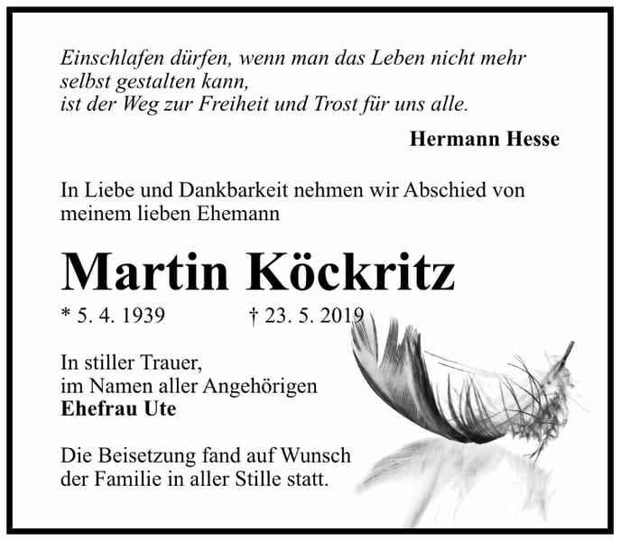 Traueranzeige Martin Köckritz