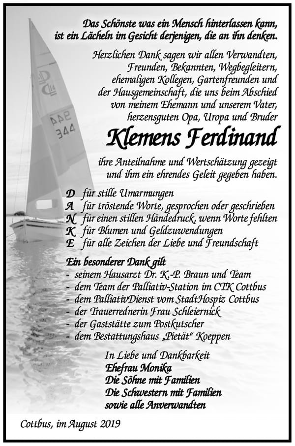 Traueranzeige Klemens Ferdinand