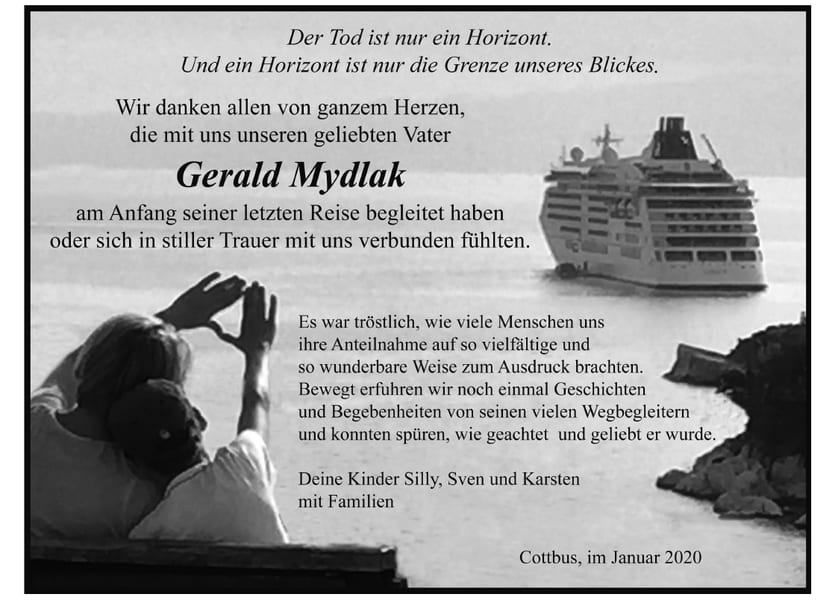 Danksagung Gerald Mydlak