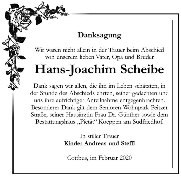 Danksagung Hans-Joachim Scheibe
