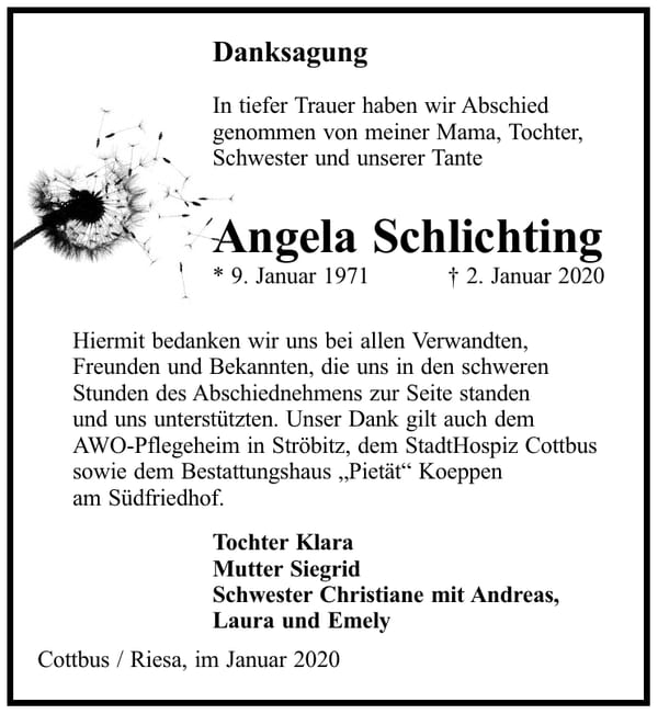 Danksagung Angela Schlichting