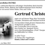 Danksagung Gertrud Christoph