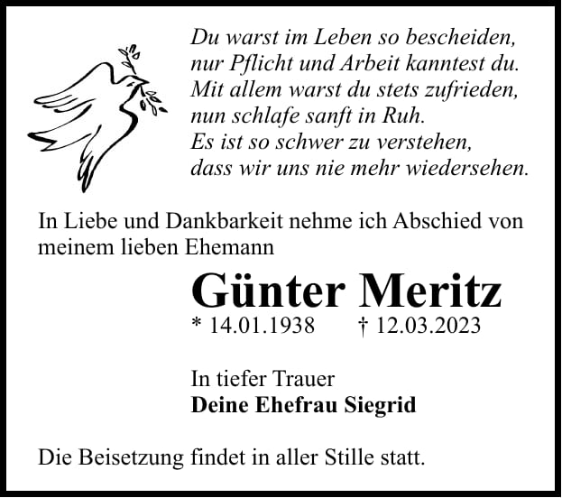 Traueranzeige Günter Meritz
