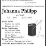 Traueranzeige Johanna Philipp, geb. Wendt