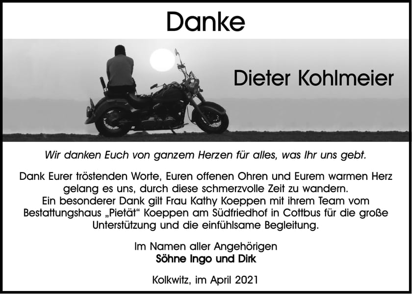 Danksagung Dieter Kohlmeier