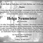 Danksagung Helga Neumeister, geb. Reinschke