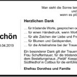 Danksagung Horst Schön