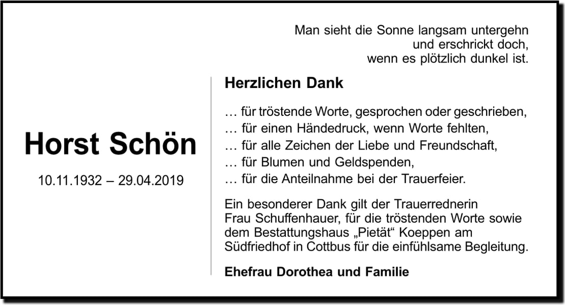 Danksagung Horst Schön