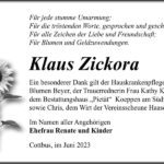 Danksagung Klaus Zickora
