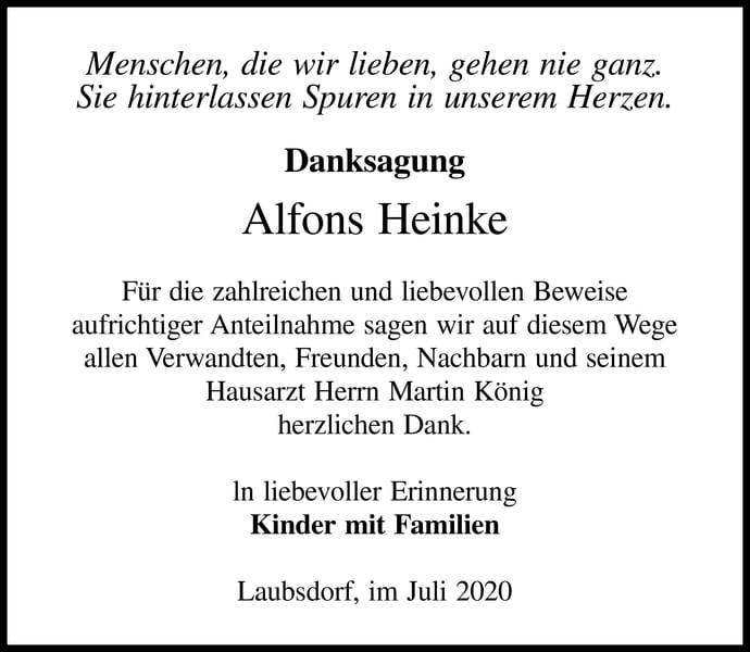 Danksagung Alfons Heinke