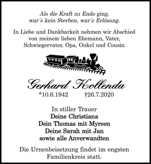 Traueranzeige Gerhard Kollenda