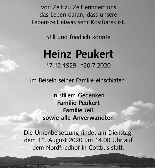 Traueranzeige Heinz Peukert
