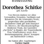 Danksagung Dorothea Schitke, geb. Kasche