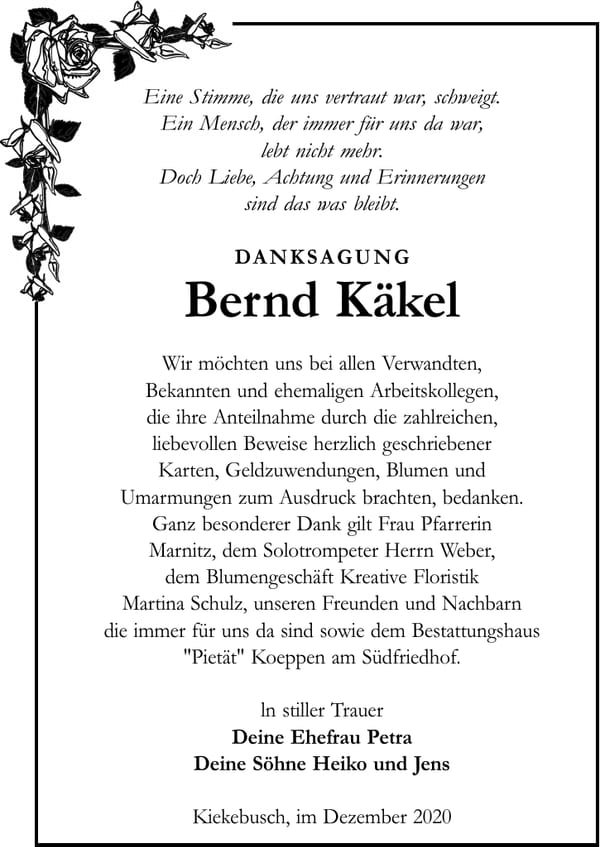 Traueranzeige Bernd Käkel