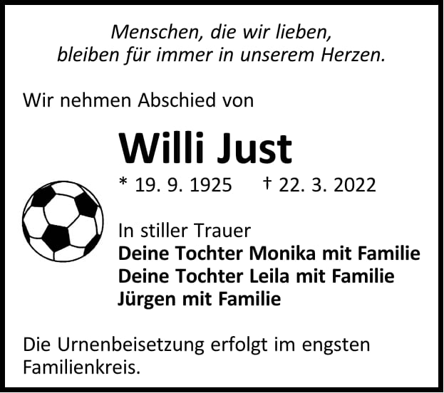 Traueranzeige Willi Just
