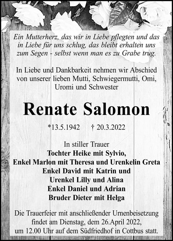 Traueranzeige Renate Salomon