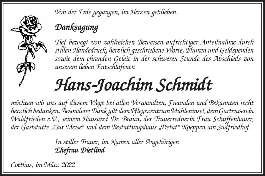 Danksagung Hans-Joachim Schmidt