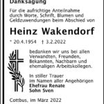 Danksagung Heinz Wakendorf