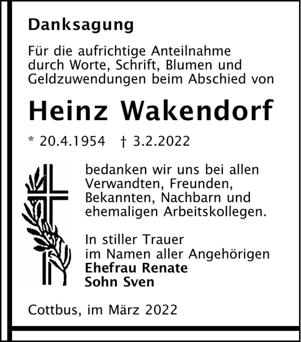 Danksagung Heinz Wakendorf