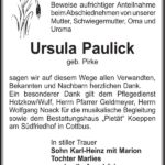 Danksagung Ursula Paulick, geb. Pirke