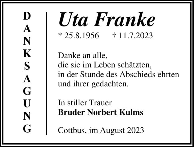 Danksagung Uta Franke
