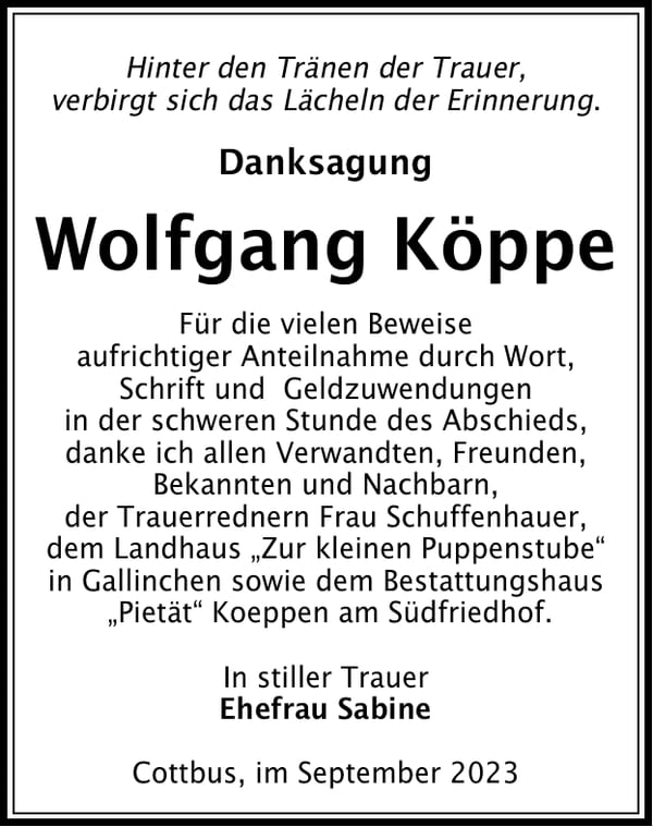 Danksagung Wolfgang Köppe