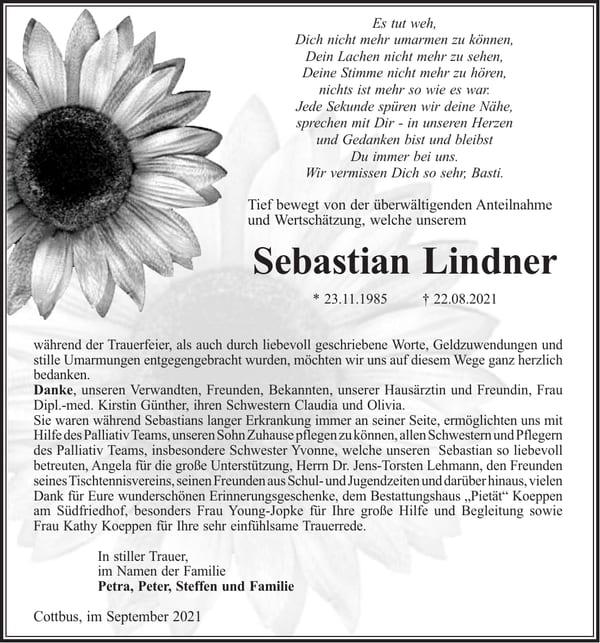 Danksagung Sebastian Lindner