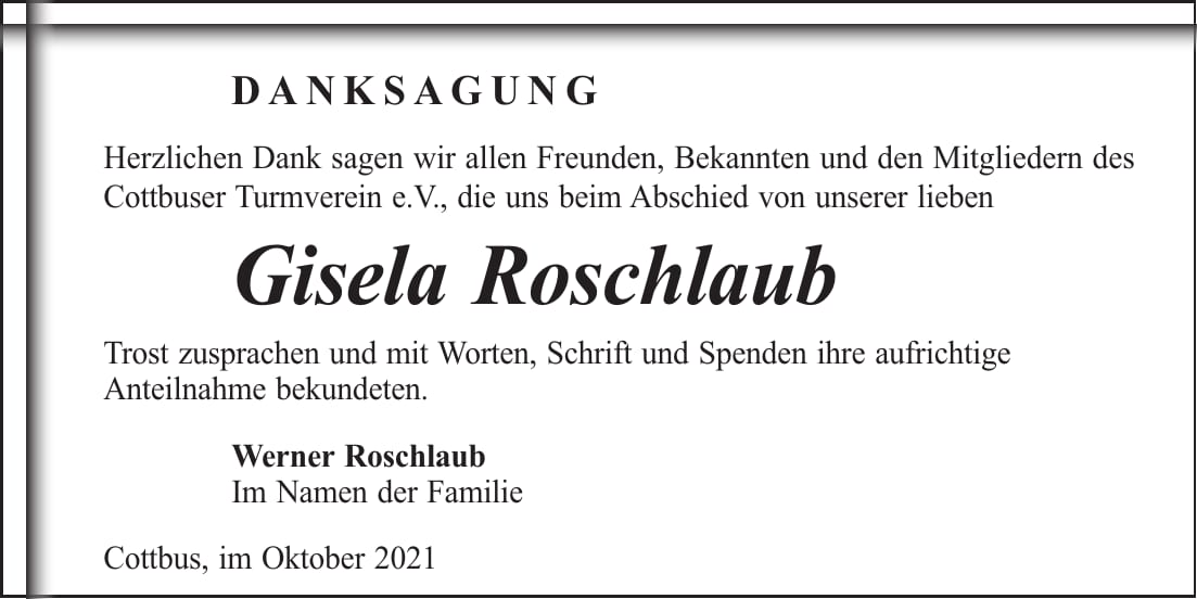 Danksagung Gisela Roschlaub