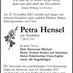 Traueranzeige Petra Hensel, geb. Wunderlich