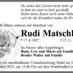 Traueranzeige Rudi Matschke