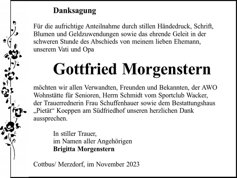 Danksagung Gottfried Morgenstern