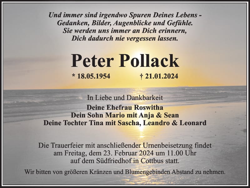 Traueranzeige Peter Pollack