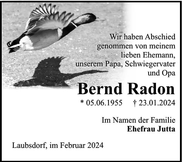 Traueranzeige Bernd Radon