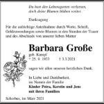 Danksagung Barbara Große, geb. Kumpf