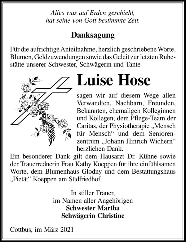Danksagung Luise Hose