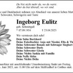 Traueranzeige Ingeborg Eulitz, geb. Schmittgall