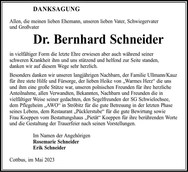 Danksagung Dr. Bernhard Schneider