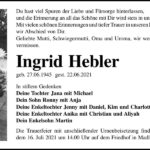 Traueranzeige Ingrid Hebler