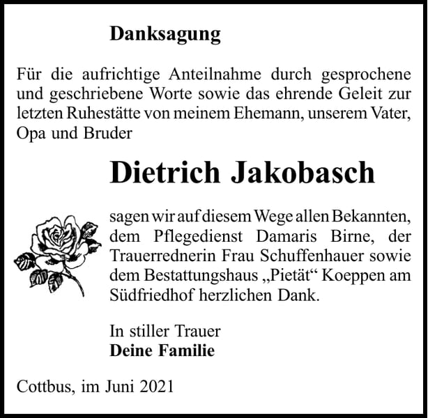Danksagung Dietrich Jakobasch