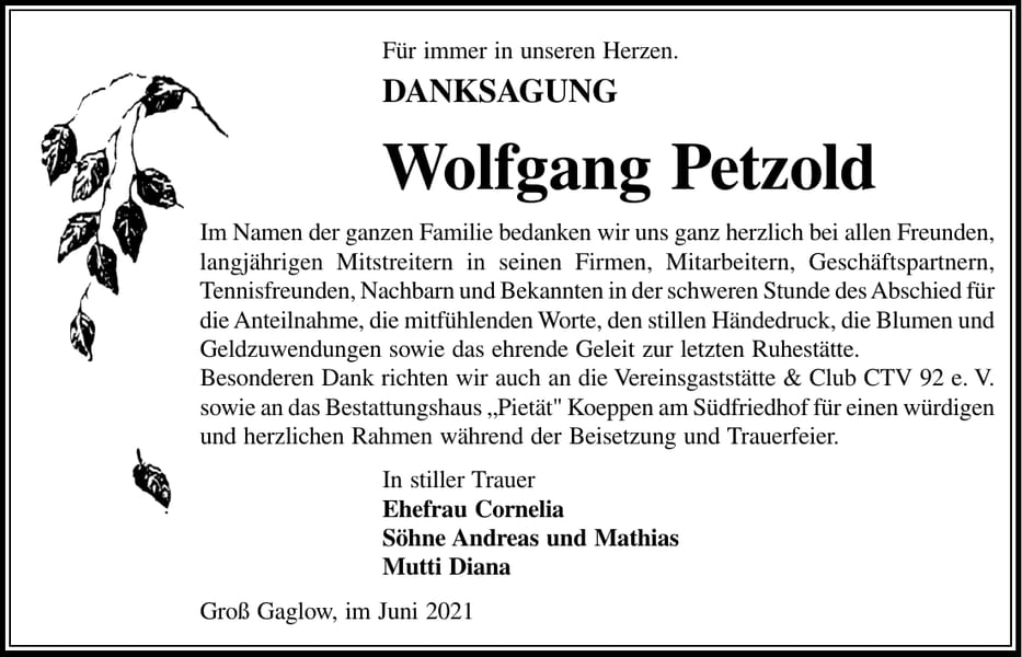 Danksagung Wolfgang Petzold
