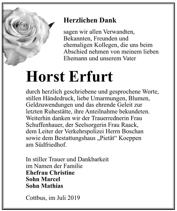 Traueranzeige Horst Erfurt