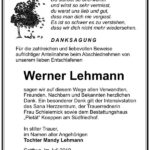 Danksagung Werner Lehmann