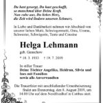 Traueranzeige Helga Lehmann, geb. Ganschow