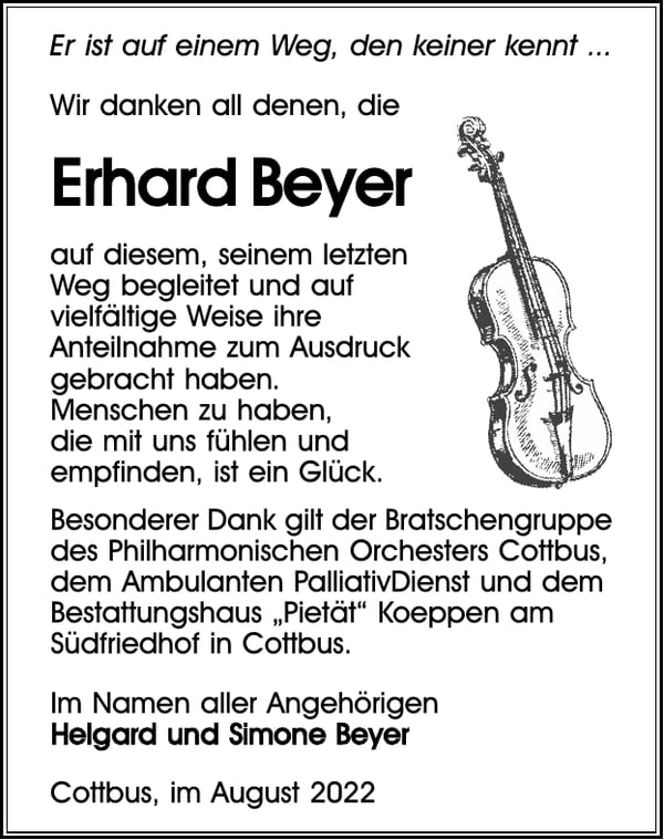 Danksagung Erhard Beyer